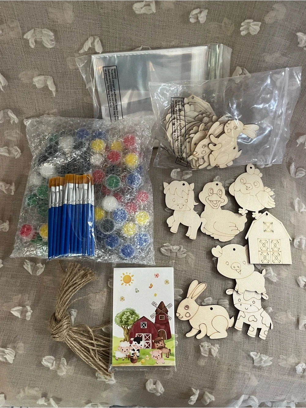 Wooden Farm Animal Paint Kit with Brushes and Paints - Natural Wood